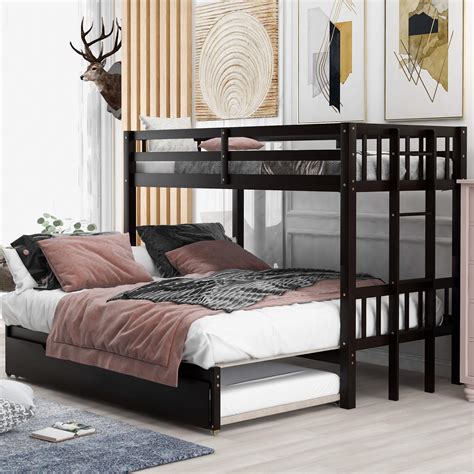 twin over queen bunk bed wood|twin over queen with trundle.